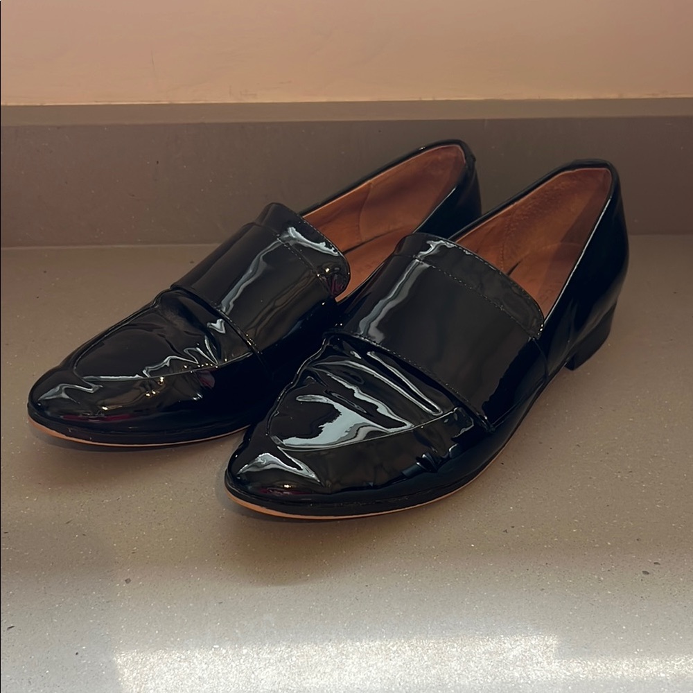 Halogen Black Flats with Patent Finish and Penny Design